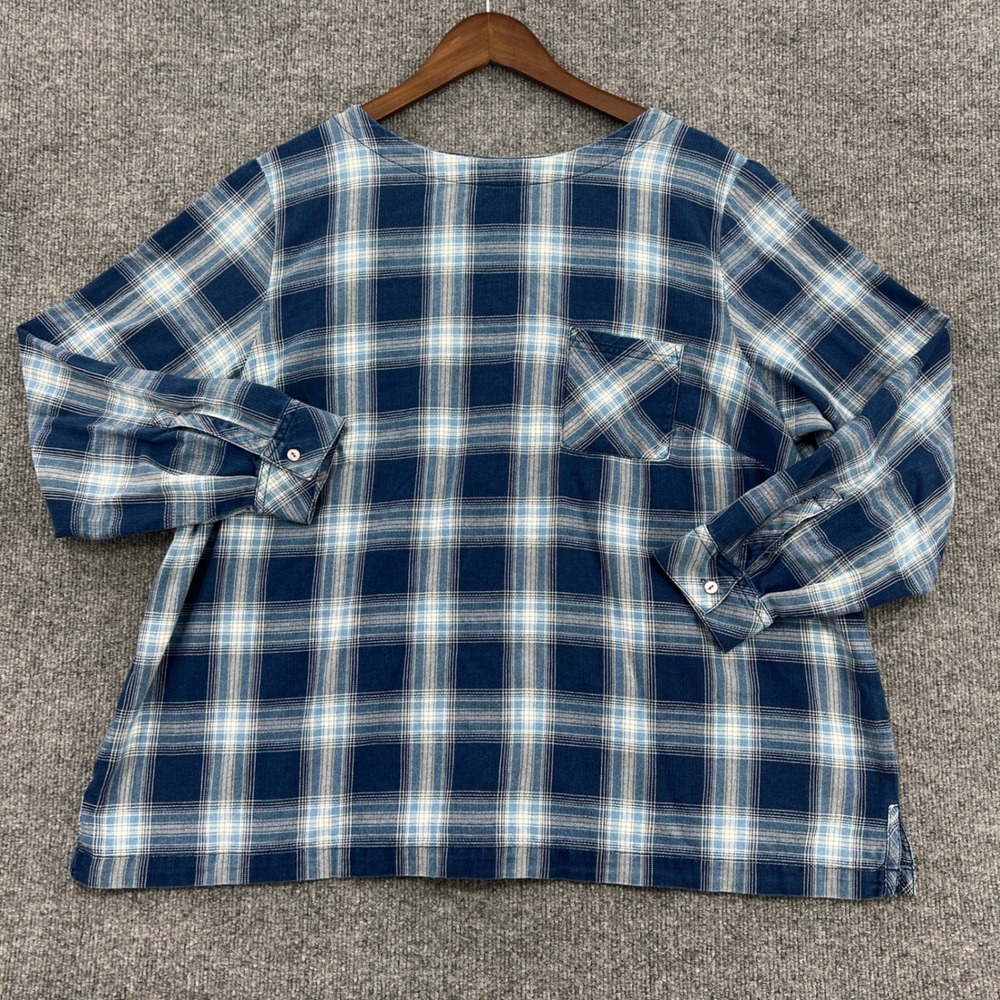 J.Jill Plaid Blouse Womens 2X Blue Cotton Button Back Pocket‎ Coastal Preppy